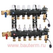 Коллектор в cборе 1" с т/р вентил. и расходом. 4х3/4", Caleffi, технополимер